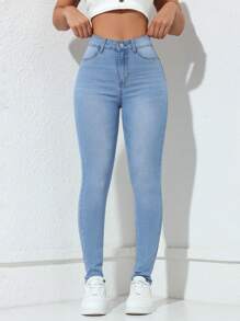 SHEIN EZwear 女士牛仔裤 - 淺色水洗藍 - 查看 3