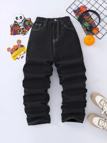 SHEIN Tween Boys' Minimal Print Denim Jeans