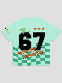 ROMWE MEN Street Life 男士夏季字母与汽车印花圆领短袖休闲 T 恤 - 彩色 - 查看 2