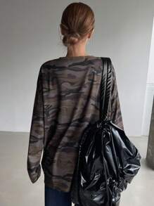 DAZY Crew Neck Camouflage Casual T-Shirt For Women - Green - View 2