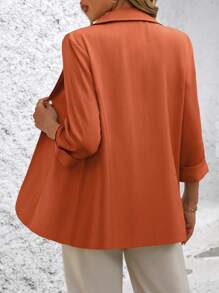 SHEIN Clasi Women's Solid Color Lapel Neck 3/4 Sleeve Elegant Blazer Jacket, Spring Fall - Chocolate Brown - View 2