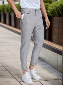 Manfinity Mode Quần Nam Dây kéo màu trơn Giải trí - Xám - Xem 4