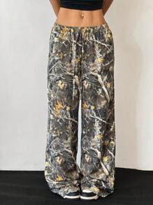 SHEIN EZwear Women's Fashionable Camouflage Print Wide Leg Pants