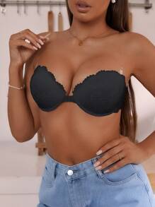 SHEIN Women Solid Color Front Closure Bandeau Strapless Bra - Black - View 5