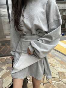 DAZY Abito corto in felpa con strato finto, vestito a maniche lunghe per l'autunno, colore unito