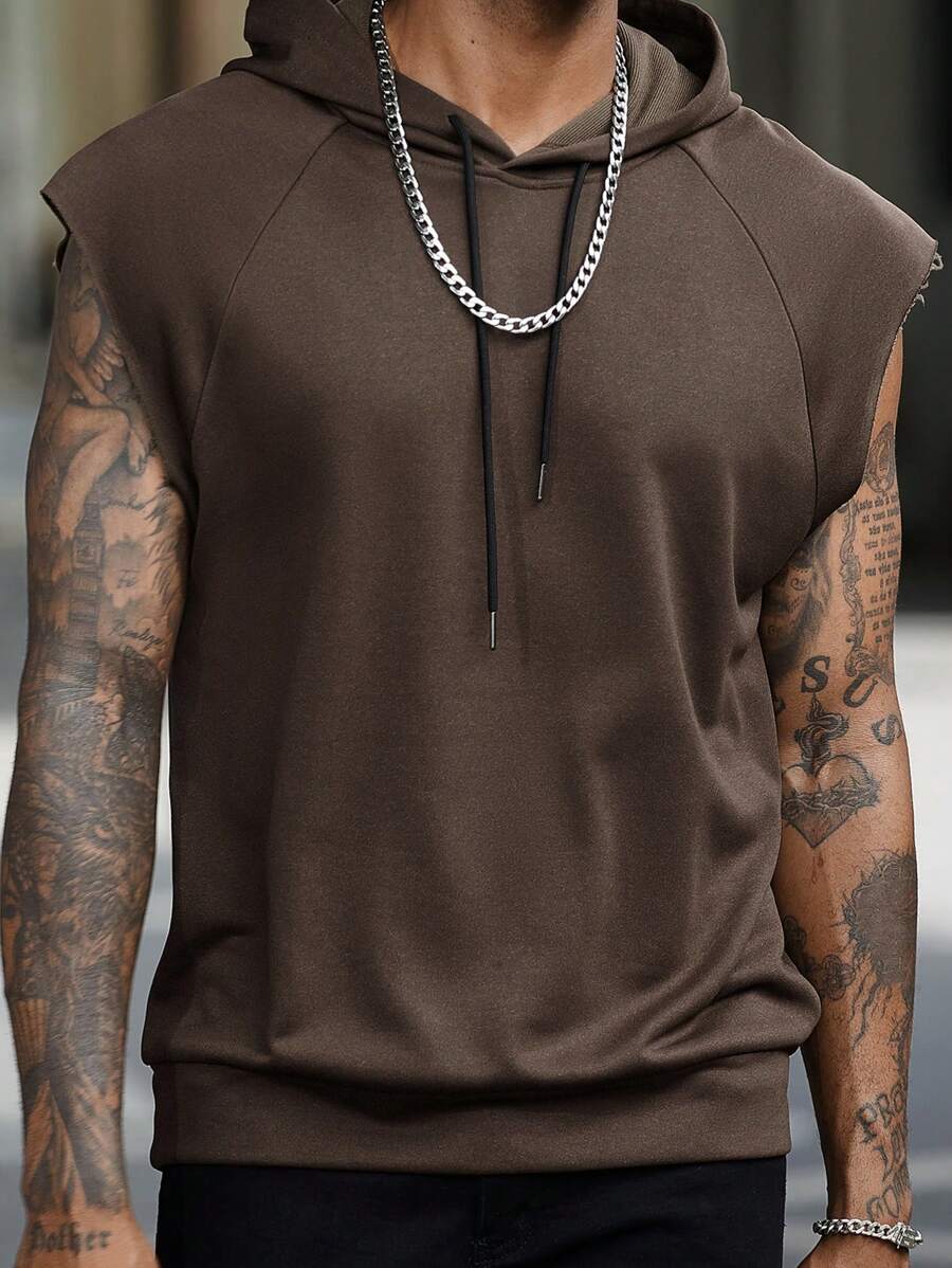 Manfinity Homme Men Brown Sleeveless Hoodie - Brown - View 1