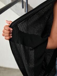 SHEIN Tween 女童休闲纯色落肩针织开衫 - 黑色 - 查看 7