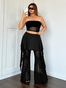 SHEIN ICON Plus Size Mesh Layered Pants - Black - View 5