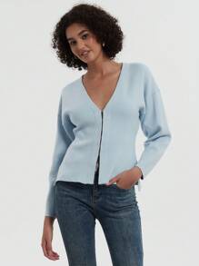 YROOE Women's Solid Color Casual Loose Knit Cardigan - Baby Blue - View 6