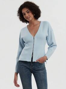 Women's Solid Color Simple Loose Knitted Sweater Jacket,Three Quarter Sleeve Tops