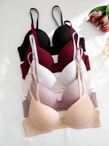 SHEIN 5pcs/Pack Women Front Hook Underwire Bras