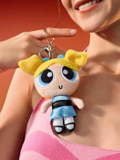 THE POWERPUFF GIRLS X SHEIN 1pc Cartoon Character  Pompom Keychain Bag Decoration