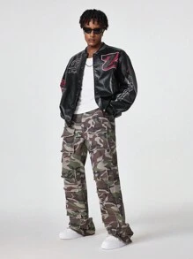 Manfinity NXTstreet Veste  à manches longues et boutonnée pour homme, style motard, punk, hip-hop. Pour l'automne et l'hiver - Noir - Voir 5