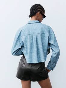 Maija 女士春秋扎染长袖短款休闲时尚衬衫 - 藍色 - 查看 7