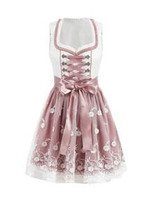 SHEIN Frenchy Nữ Sweetheart Cổ Ren-Up Ren Chắp Vá Thêu Hoa Không Tay Váy Oktoberfest - Nhiều màu - Xem 7