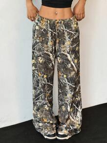 SHEIN EZwear Women's Fashionable Camouflage Print Wide Leg Pants
