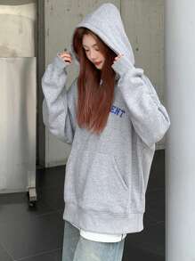 Dazy X KIMYOUJUNG Collection Women's Letter Embroidered Loose Hooded Celebrity Sweatshirt,Fall Clothes Hoodies - Light Grey - View 10