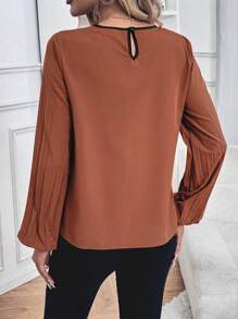 SHEIN LUNE Camisa de manga larga sencilla con bloques de color para mujer - Marrón - Ver 2