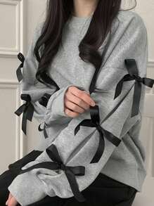 DAZY Women's Spring/Autumn Casual Bow Design Sweatshirt,Long Sleeve Tops,Back To School Clothes