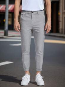 Manfinity Mode Quần Nam Dây kéo màu trơn Giải trí - Xám - Xem 5