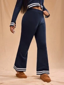 Forever 21 Plus Size Women's Stylish Retro College Contrast Trim Wide Leg Knit Pants