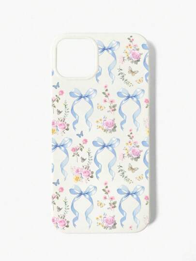 Kawaii 1 Stück eleganter blauer Schleife Blumen Muster weißes Apple Handy Hülle