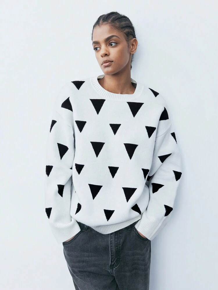 SHEIN Maija Women's Casual Loose Geometric Pattern Sweater