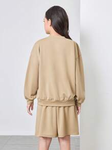 SHEIN 2pcs/Set Tween Girls' Loose Casual Handwritten Text Print Sweatshirt And Wide-Leg Pants Outfit, Early Autumn - Apricot - View 2