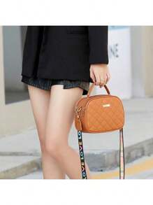 1pc Selected Fashion Girls' Versatile Women's Bag, Colorful Shoulder Strap Letters, Diamond Embroidered Camera Bag, Mom's Versatile Shoulder Bag, Simple Double Zipper Large Grid Diagonal Shoulder Bag, Large Capacity Beauty Lipstick Coin Bag, Casual Fashion Phone Bag, Cute Women's Handbag, Small Square Bag, PU Large Capacity Pira Chain Bag, Daily Life Party Birthday Gift, Multiple Color Dressing Options - View 8