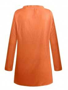 Cárdigan largo de punto para mujer, de unicolor, con diseño de cierre con botones delanteros, ligero - Naranja Coral - Ver 3