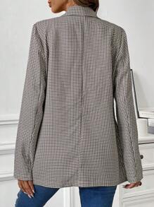 Calvaya Women's Turndown Collar Long Sleeve Fashionable & Versatile Plaid Double-Breasted Blazer Fall Cloth For Women - Coffee Brown - View 2