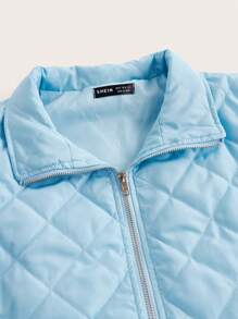 Chiquease Women's Down Vest, Stand Collar Lightweight Quilted Zip-Up Vest - Blue - View 3