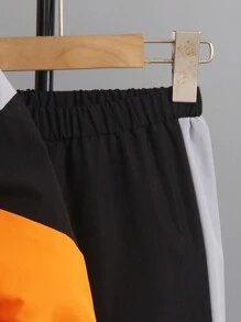 2 piezas/Set Ropa deportiva informal de niño joven con sudadera con capucha y pantalón de chándal de bloques de color, otoño