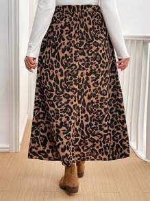 SHEIN VCAY Saia feminina plus size estilo francês, novidade da moda outono/inverno, com botões, modelagem evasê, cintura elástica, ideal para festas, estampa de leopardo, volta às aulas, saia com estampa americana, elegante, com fenda, perfeita para professoras, inspirada nos anos 70, para o trabalho, festas, minimalista, para o escritório, retrô, simples, para festivais de música, saia de outono, vintage, única, para férias, festiva, solta, saia casual feminina, ideal para usar com casacos. - Multicolorido - Ver 2