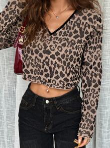 SHEIN EZwear Lightweight Fashionable Loose Leopard Print Knit Cover Up, Spring Summer - Multicolor - View 5