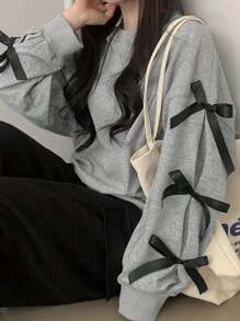 DAZY Women's Spring/Autumn Casual Bow Design Sweatshirt,Long Sleeve Tops,Back To School Clothes
