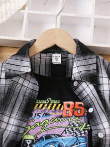 2buc/Set Cămașă Lejeră pentru Fată Tânără Cu Salopetă Tricotată