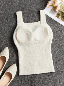 SHEIN Unity 柔软亲肤秋冬宽松针织女式背心 - 杏色 - 查看 2