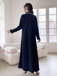 Al Najma Femme Printemps & Automne Décontracté blocs de couleurs Garniture Col Châle Double-Boutonnage Longue Manteau Extérieur Manches Longues Modeste Abaya Arabe