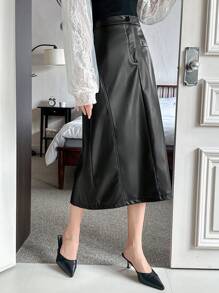 DAZY Women's Elegant Solid Color PU Skirt, Fashionable Street Style,Pencil Skirt