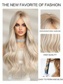 Blonde Medium Part Bangs Wigs Long Curly 26-Inch Daily Simulation Scalp Natural Woman Wigs For An Eid Gift,Cosplay, Party Wedding Hair Wigs And Daily Wear Coachella Music Festival