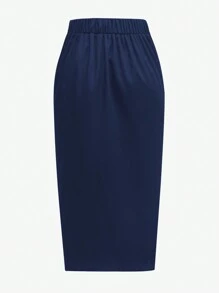 Rafferiza Women's Solid Color Belted Maxi Elegant Skirt - Navy Blue - View 2