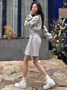 DAZY Abito corto in felpa con strato finto, vestito a maniche lunghe per l'autunno, colore unito