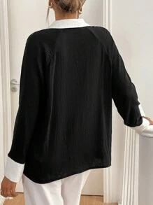 SHEIN Essnce 长袖纯色蝴蝶结雪纺衬衫，女士春秋衬衫 - 彩色 - 查看 2