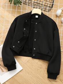 SHEIN Giubbotto da baseball semplice con stampa posteriore Casual morbido per ragazze Tween