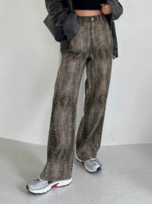 DAZY Damen Jeanshose mit Taschen, Allover-Muster, gerade geschnitten, locker, lässig, modisch, für die Schule - Grau - Übersicht 6