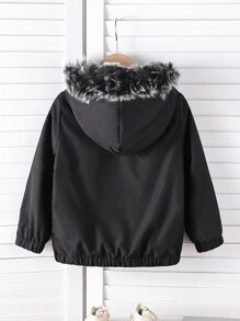 SHEIN Blusão de lã com capuz quente para menino, adequado para outono, primavera e inverno, jaqueta confortável e versátil para meninos de 4 a 7 anos, adequado para atividades ao ar livre e na escola