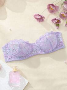 SHEIN Sexy en comfortabele damesbeha met paarse kant en halve cup, lingerie
