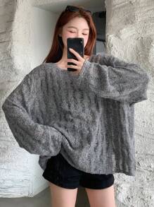 DAZY Top court à manches longues avec encolure ras-du-cou et dos torsadé transparent, vêtements d'automne pour femmes - Gris - Voir 7