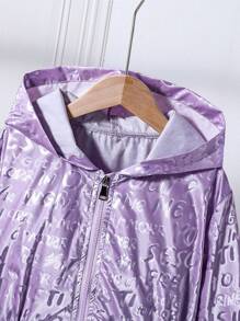 Tween Girls Letter Printed Hooded Sweatshirt - Lilac Purple - View 4